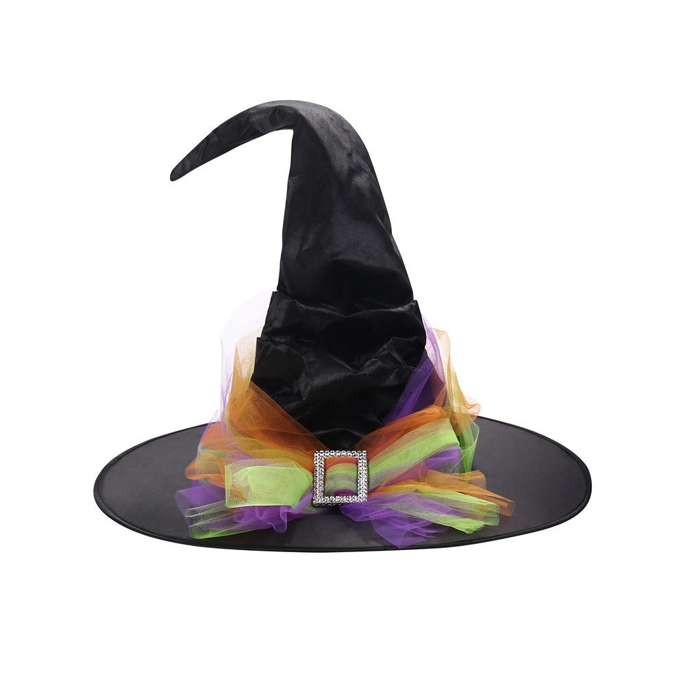 Folds Halloween Witch Hat Satins Wizard Cap Creative Mesh Bow Witch Hat  Performance Props