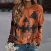 Women's Casual Long Sleeve Neck Halloween Print Sweatshirt Top
