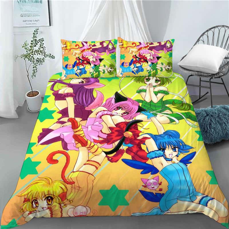 Kawaii Gilrs Anime Tokyo Mew Mew Bedding Set Boys Girls Twin Queen King Size Duvet Cover Pillowcase Bed Boys Adult Home Textiles