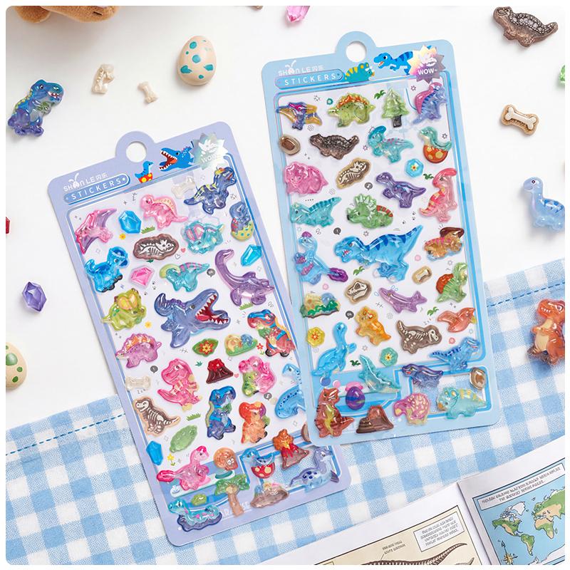 1/4 Pcs Colorful Dinosaur World Cartoon 3D Relief Stickers Scrapbooking Diy Journal Cute Stationery Sticker School Gift