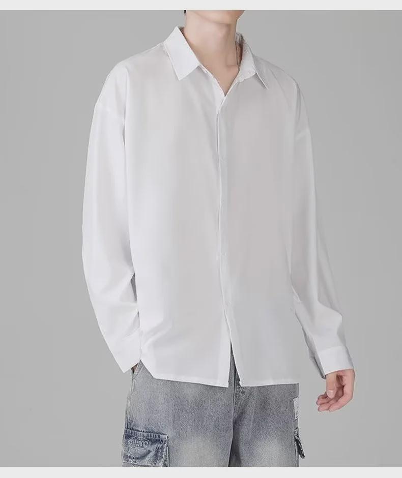 Men's Casual Loose-Fit Long-Sleeve Shirt - Trendy Korean Style for Spring & Autumn