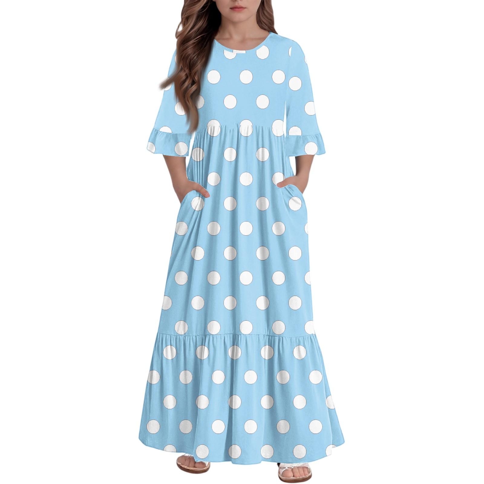 

Платье с многоярусными оборками для девочек - Макси с карманами, рукав 3/4 160