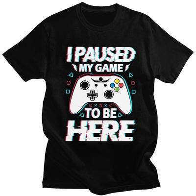 Individuelle I Paused My Game To Be Here T-Shirts für Herren Kurzarm T-Shirt Cooler Gamer Humor Witz T-Shirt Schlanke Passform 100% Baumwolle T-Shirts