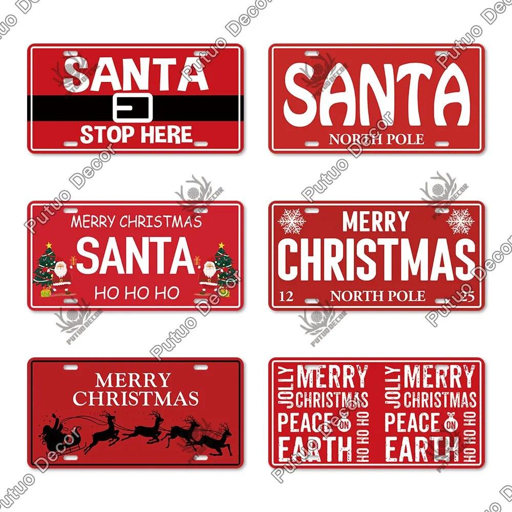 Putuo Decor Merry Christmas License Plate Tin Sign Plaque Metal Vintage Poster for Home Bar New Years Navidad Gift Wall Decor