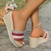 Knitted Sandals Women'S Platform Wedge Open Toe Slip Sandal Fashionable And Casual With Woven Jute And Saltwater Sandalias
