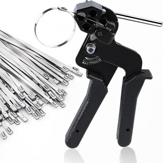 Metal Zip Tie Gun Kits, Stainless Steel Cable Tie Tool with 100pcs 11.8inch Metal Cable Tie Of Uv-Resistant Heavy-Duty Metal zip Ties, Chain Link