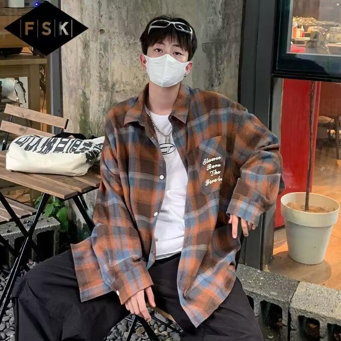 Japanese Fashion Brand Kimura Dark Grain Loose Leisure All-Matching Coat American Retro Spring and Autumn Plaid Long Sleeve Shirt for Men