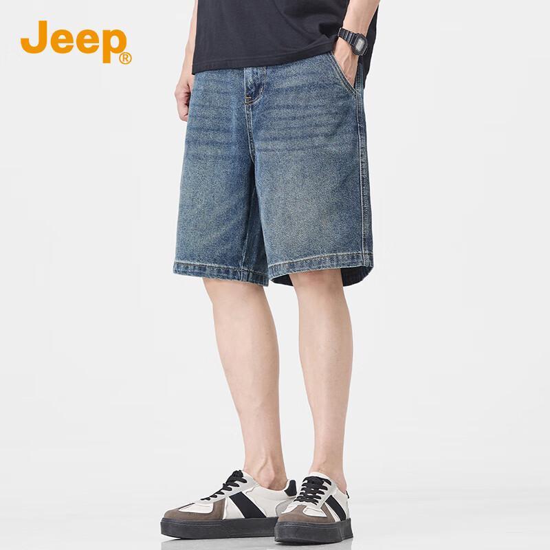 JEEP Men's Vintage Washed Loose Straight Denim Shorts