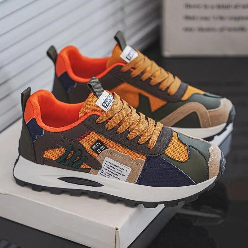 

2025 модные повседневные универсальные мужские туфли с толстой подошвой, дышащие, подростковые спортивные туфли, нескользящие, белые, теннисные туфли 43 бежевый