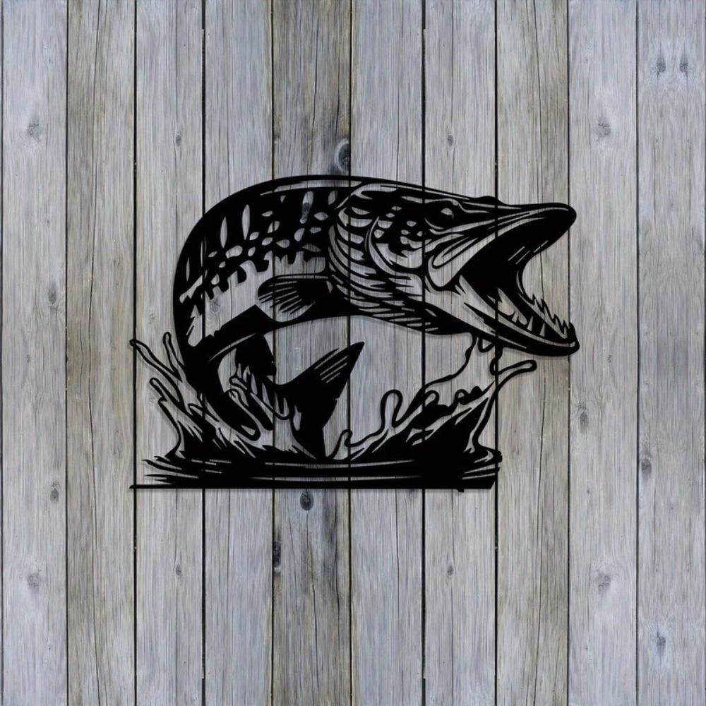 1pc Metal Fish Wall Art Pike Fishing Decor for Man Cave Lodge