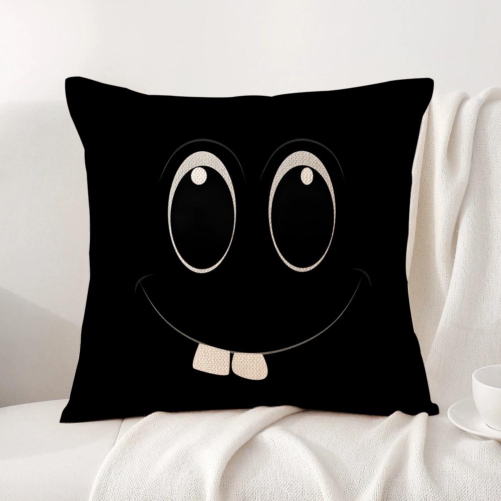 Black Emoticons Cushion Cover Summer Coolness Linen Fabric Double-Sided Printing Pillow Case Sofa Home Decor Gift