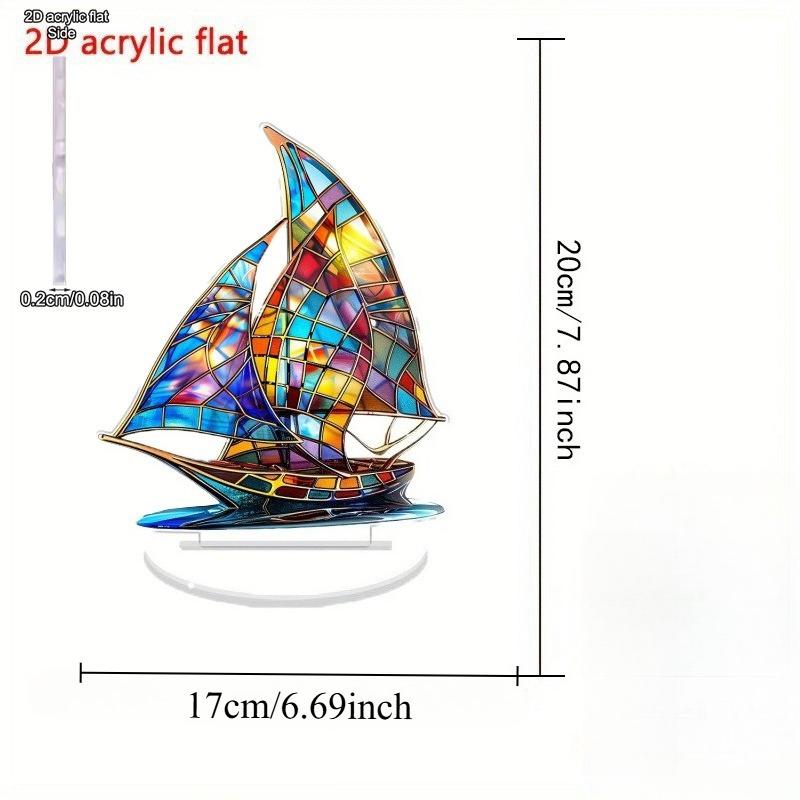 2D Flaches, Buntes Segelboot Acryl Schreibtischdekoration, mit Sockel, Geeignet für Wanddekoration, Veranda, Zimmer, Villa, Akzente Zuhause, Flur, oder Arbeitsplatz