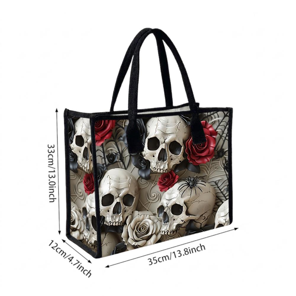 Gothic Skull Rose Pattern Tote Bag Fashion Casual Shopping Bag Cool Daily Handbag