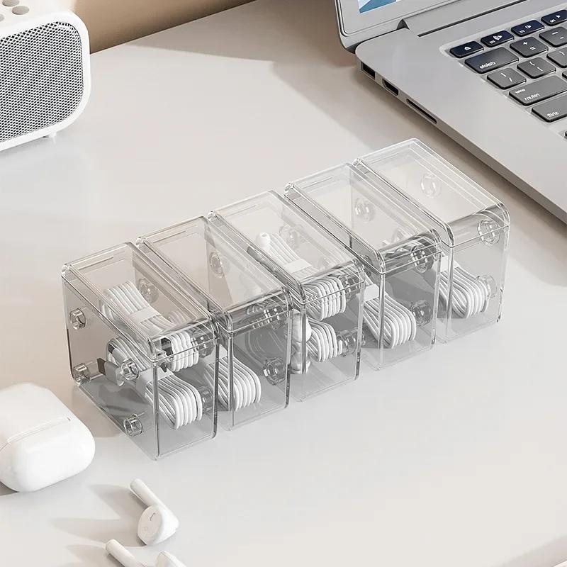 Large Capacity Data Cable Storage Box Portable Cord Management Container With Lid Charging Cable Storage Box Desktop Organizer