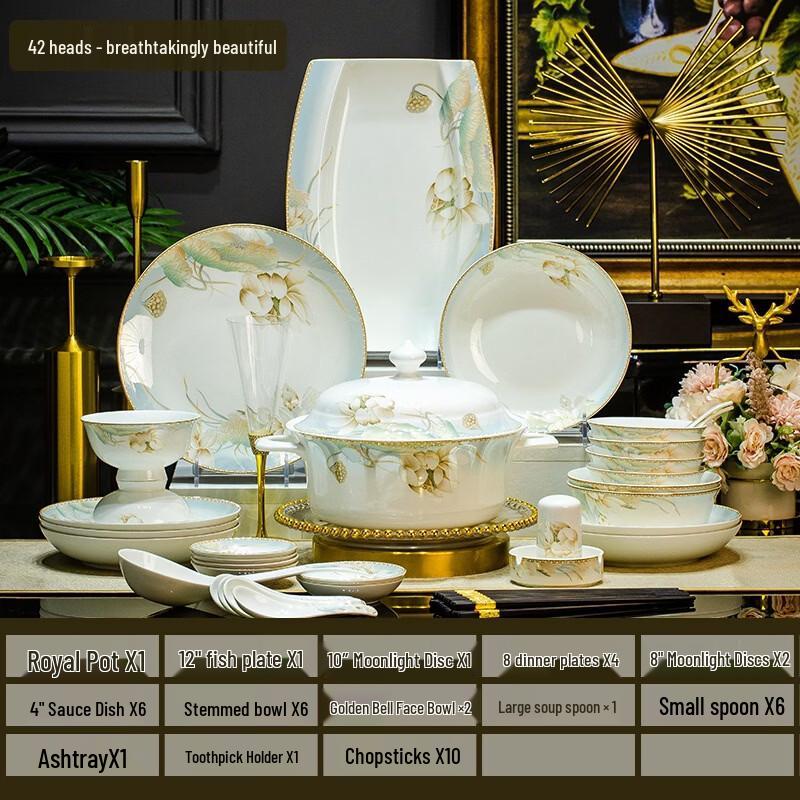 42-Piece Bone China Dinnerware Set - Water Fairy Design