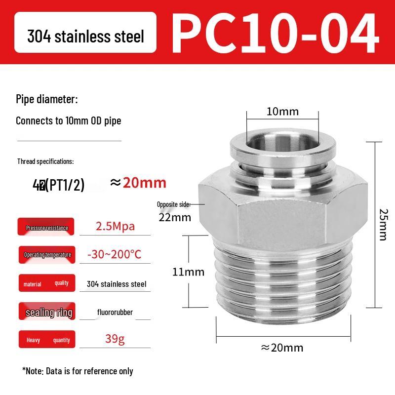 304 Stainless Steel Pneumatic Quick Push-in Connector, PC16-06/PC8-02 Swivel Elbow, PL6-M5/04