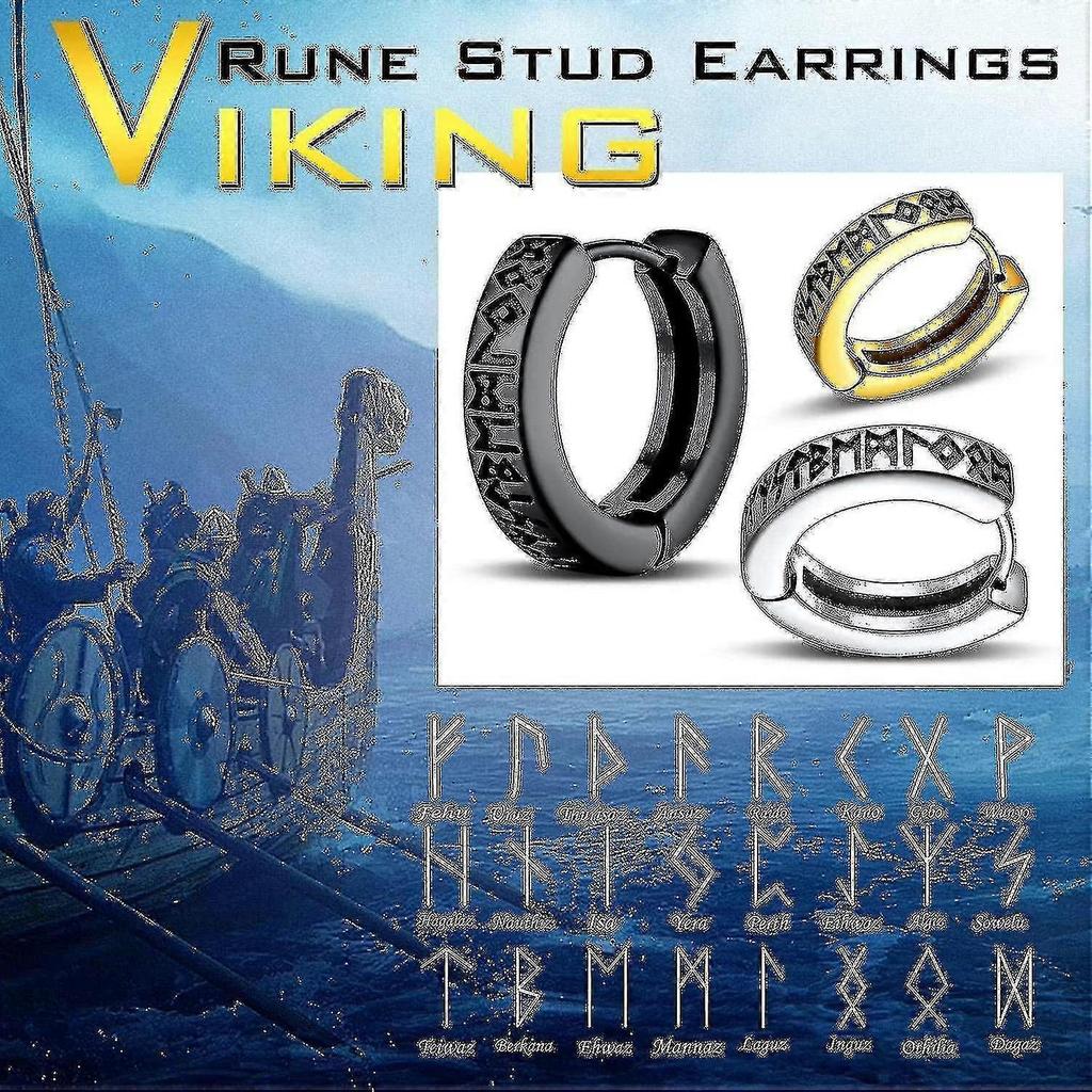 Norse Viking Runes Hoop Earrings For Men Women 12mm Huggie Hoops Aaa G