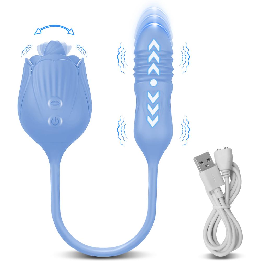 Rose-Licking Thrusting Dildo Vibrator for Women Nipple Clit Stimulator Vibrating Egg Tongue Lick Clitoris Sucker Sex Toy