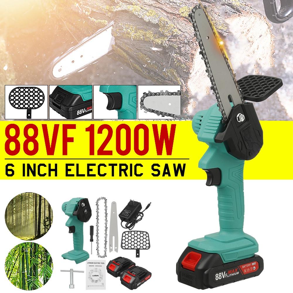 1200W 6 Inch Electric Chain Saw With 2 Battery Pruning ChainSaw Cordless Garden Logging Saw Woodworking Cutter Power Tool
