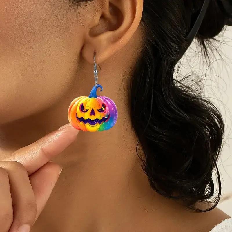 Creative Halloween Themed Colorful Pumpkin Pattern Women Acrylic Earrings For Party Fashion Accessories