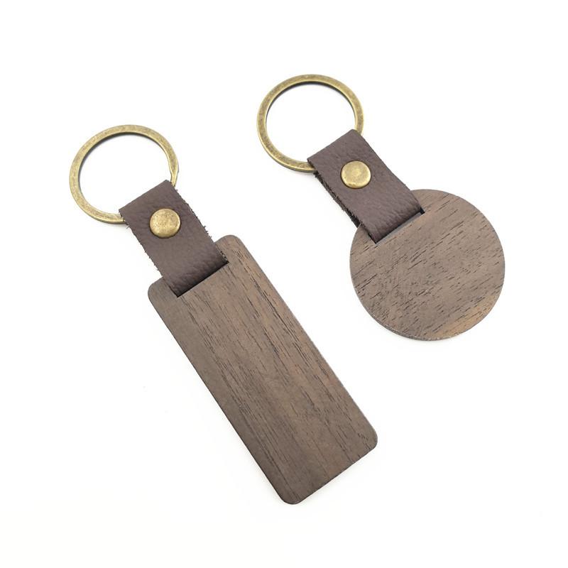 Blank Wooden Keychain Engraved Pattern Key Rings Painting Craft Key Chain Keyring Decoration