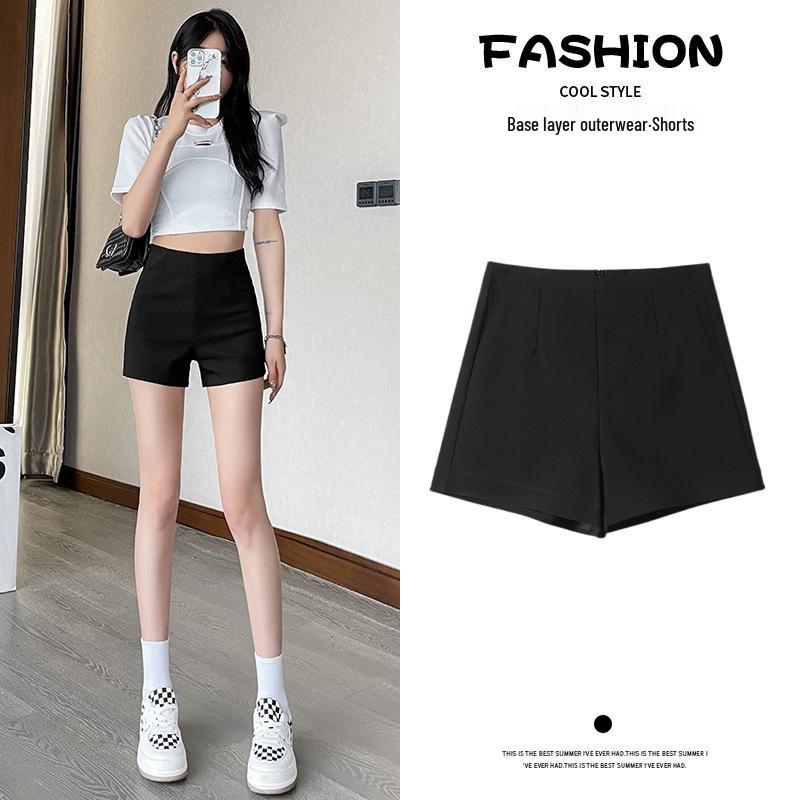 

Women s High Waist Black Booty Shorts - Elastic, Hip-Wrapping, Trendy Autumn/Winter Wear Small