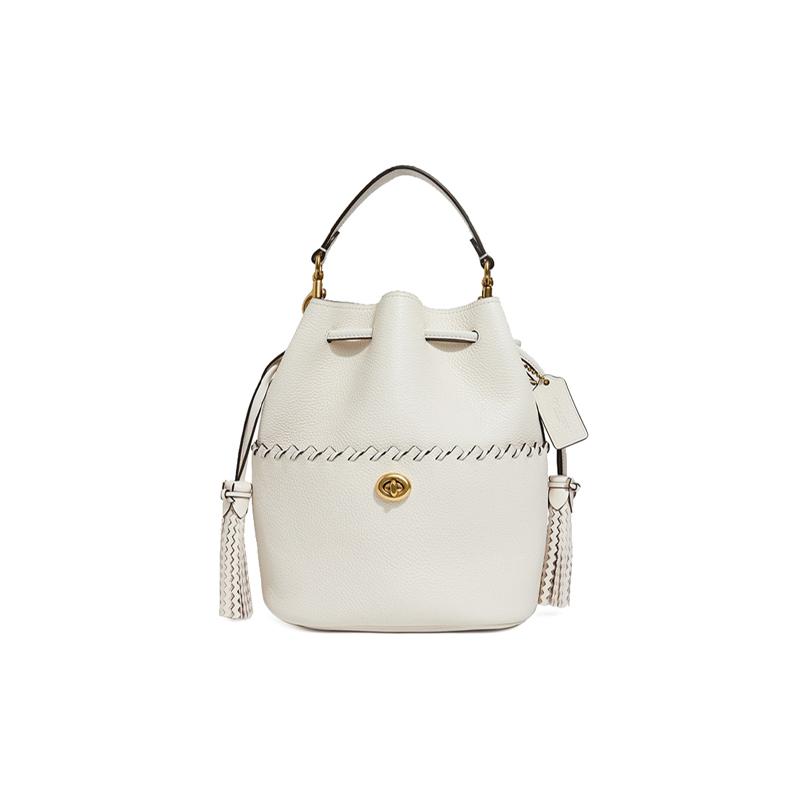 Coach Lora 22 Tassel Drawstring Leather Bucket Bag Hand Shoulder Bag Women's White
