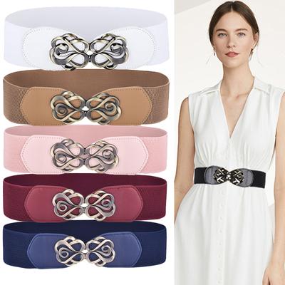 Damen Vintage Ledergürtel für Kleid Elastisches Stretchband Messing Retro Schnalle Damengürtel
