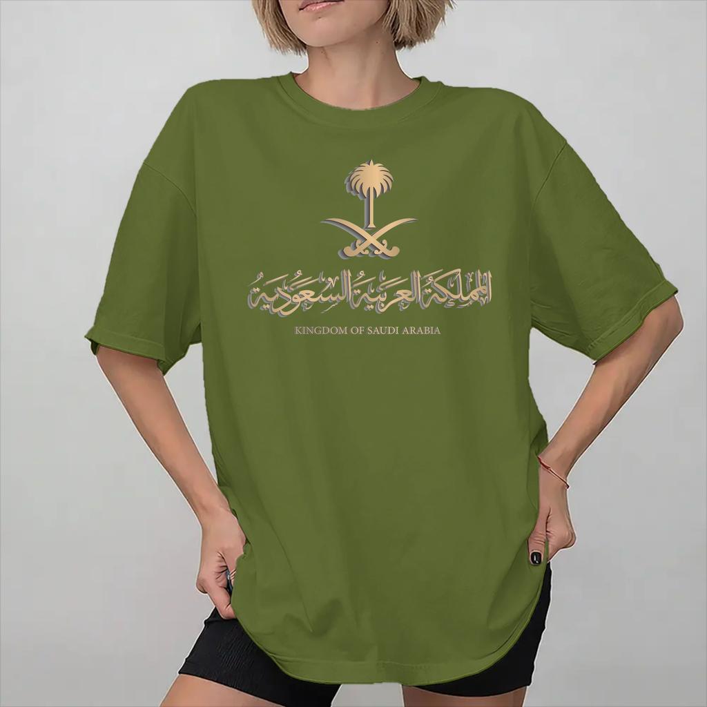 Unisex Wounisex Saudi Arabian Flag On Saudi Emblem In Golden T Shirt Pure Cotton Graphic Printing Tshirt Clothing Outfits