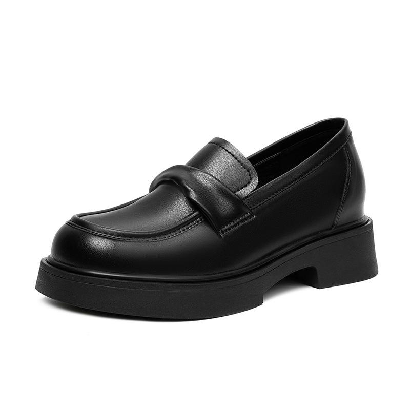 Echtes Leder Ballerina für Huizhou Damenschuhe Traubenmutter, die gleichen Loafer mit dicken Sohlen erhöhen die Höhe von Herbst- und Winter-Kleinlea