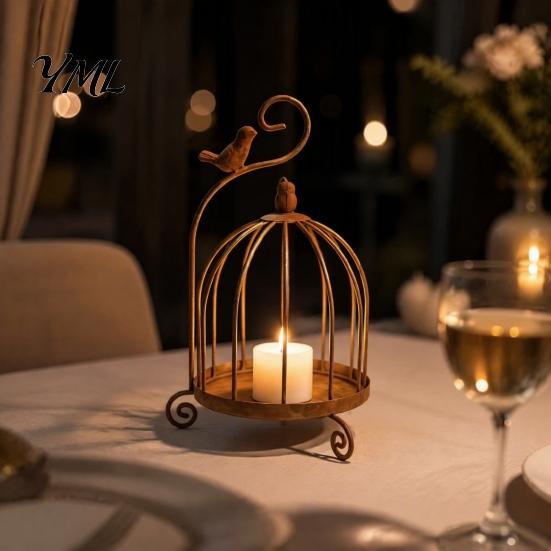 Retro Iron Lantern Decor Vintage Metal Birdcage Candle Holder, Tealight Decorative Holder Stand for Home Dining Table Living Room Coffee Centerpiece