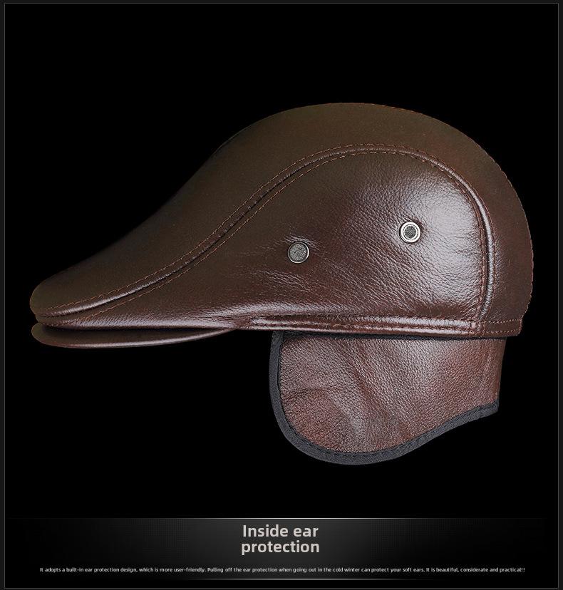 Pánská kachní čepice z pravé kůže s ochranou uší - Vysoce kvalitní hovězí kůže, podzimní/zimní styl