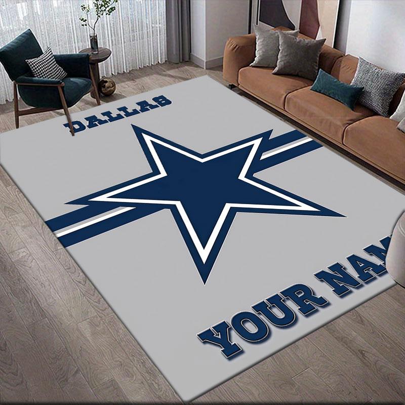 Custom Name,Dallas Cowboys Home Sofa Decoration for Living Room & Bedroom, Non‑Slip Play Flannel Floor Mat for Game Room
