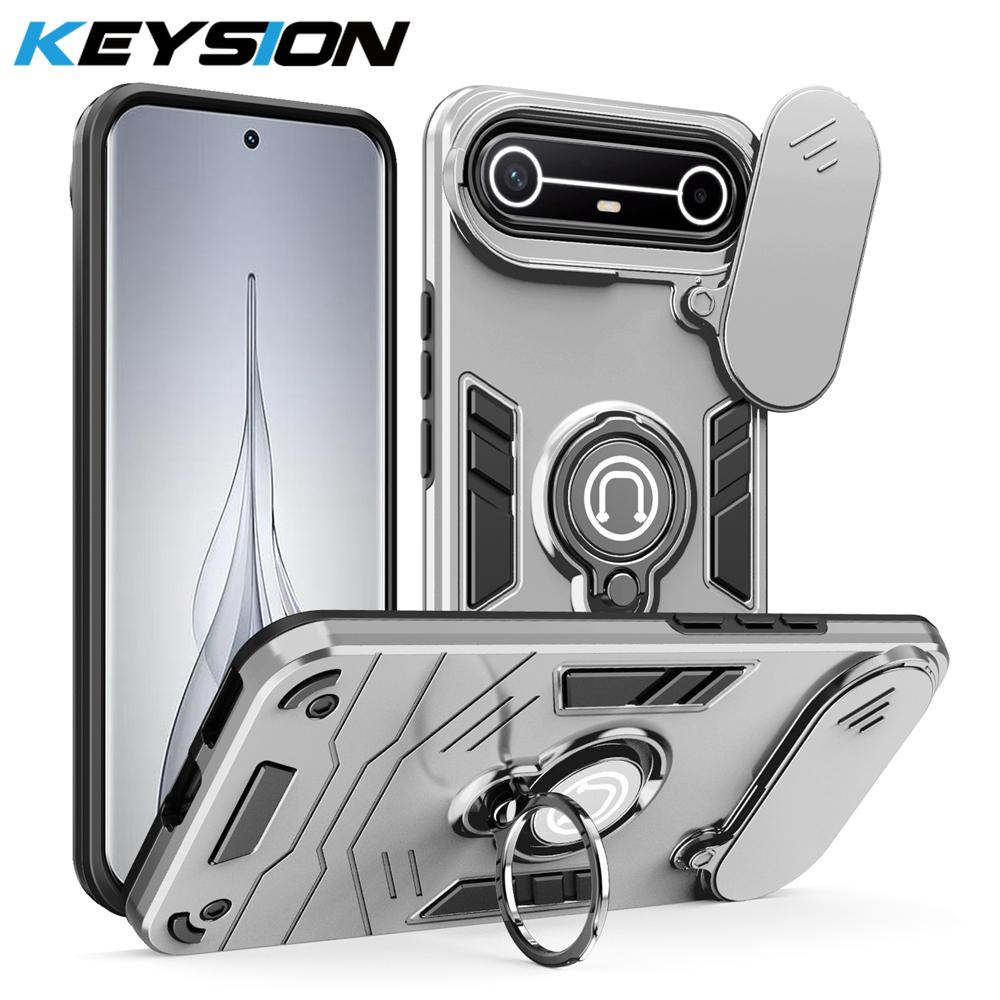 

KEYSION Shockproof Armor Case for TECNO Spark Slim 4G Camera Lens Protection Ring Stand Phone Back Cover for Tecno Pova Slim 5G for Pova Slim 5G сірий