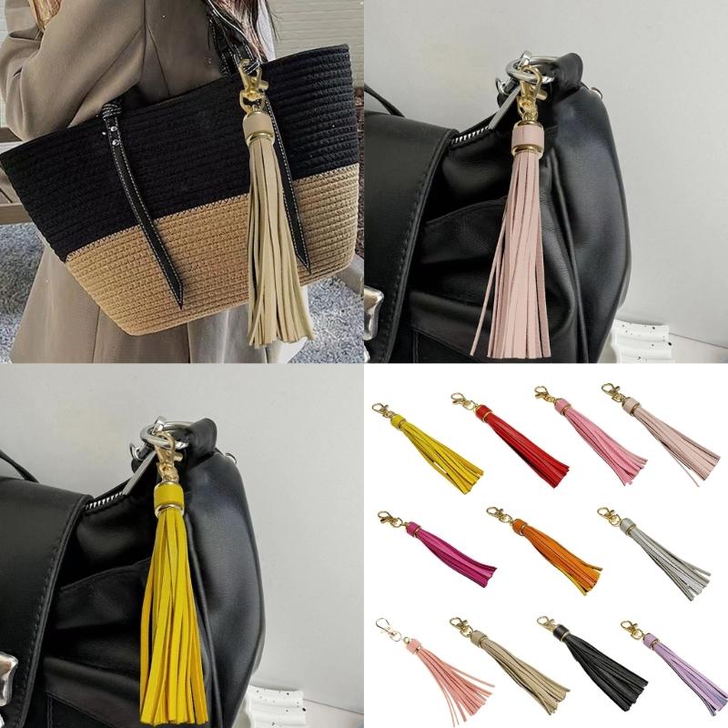 Handmade Tassels Keychain Bag Charm Stylish PU Leather Tassels Keychain Pendant With Metal Rings For Secure Attachment