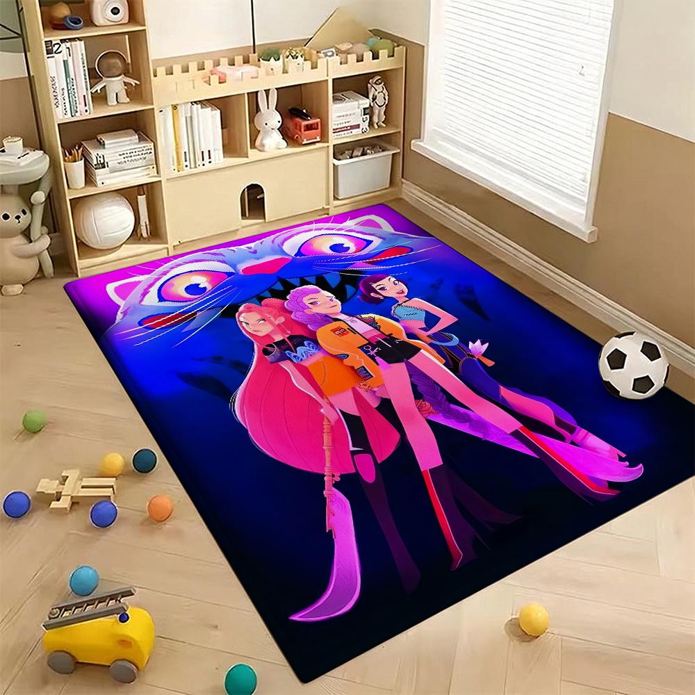 Kpop Demon Hunters Neon Stage Indoor Rug Nonslip Thick Carpet For Entryway Home Party Decor Valentine'S Day Gift