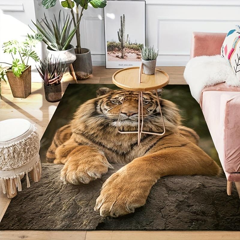 3D-Tiger-Muster Weiche Flanell für Zuhause Wohnzimmer Schlafzimmer Sofa Fußmatte Dekor Kinder Spielbereich Teppich Teppich Rutschfeste Bodenmatte