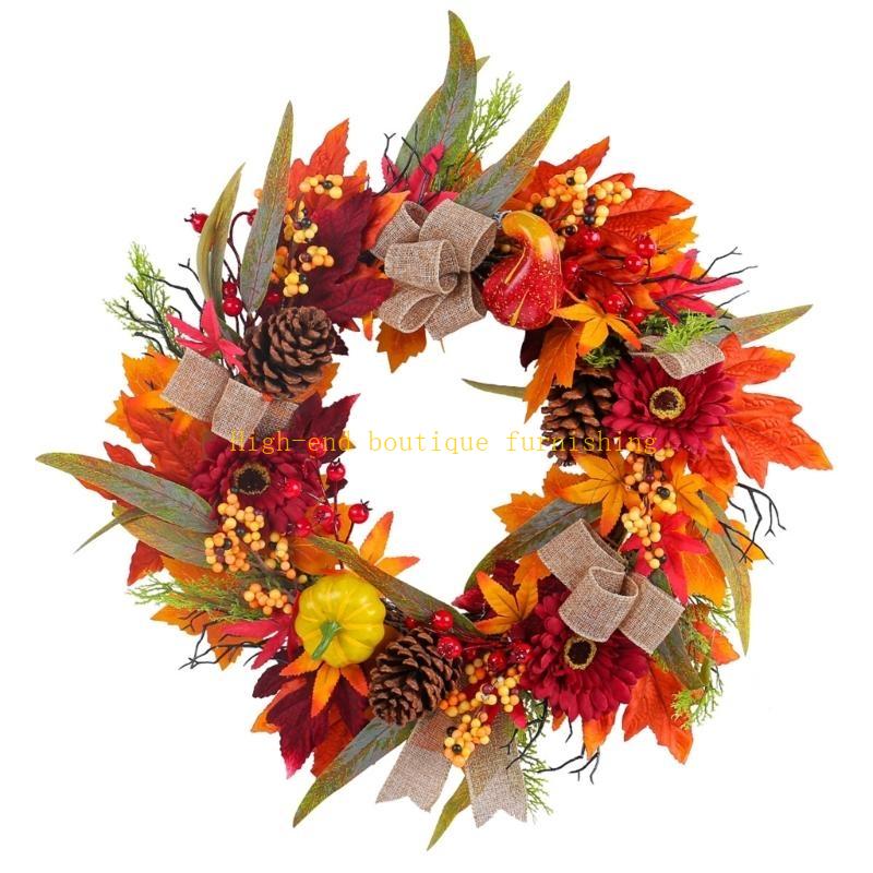 Autumn Wreath for Front Door Farmhouses Garden Inside Outside Decorations, Thanksgiving Wreath with Pumpkins