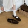 THEBULAGE Korean Version of Round Head Shallow Mouth Single Shoes 2025 Autumn One-word Buckle with Mary Jane Flat Shoes