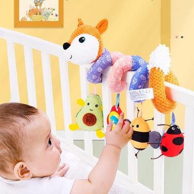 Macio de pelúcia infantil berço móvel cama carrinho dos desenhos animados animal raposa brinquedos pendurado espiral chocalhos som papel bebê brinquedo educativo precoce