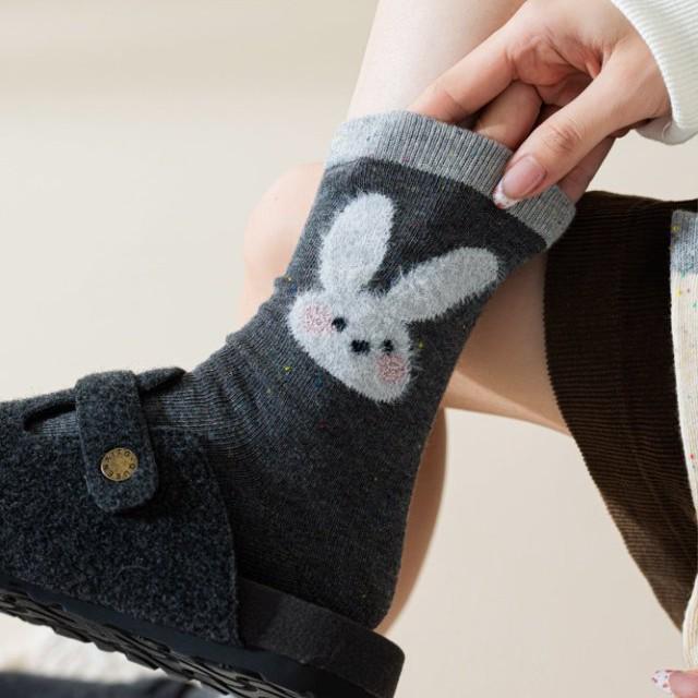 Korean Trendy Autumn/Winter Cartoon Plush Women's Mid-Calf Socks with Tempura Dot Yarn
