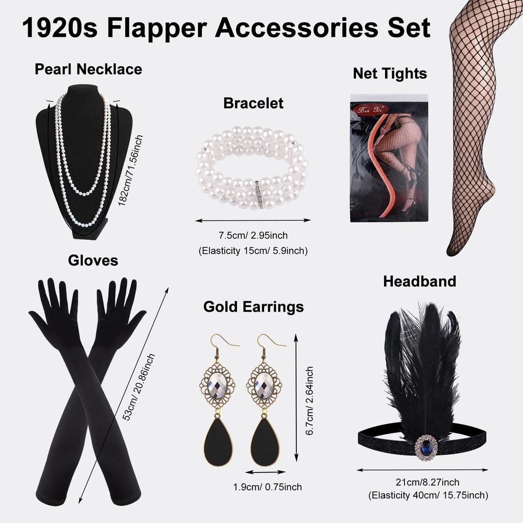 1920s Gatsby-Inspired Women's Accessory Set: Headband, Headdress, Shawl, Necklace, Gloves