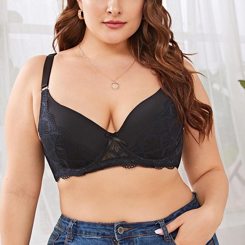 

модний бюстгальтер із красивою спинкою великого розміру, сексуальна одноколірна мереживна чашка E, велика зібрана чашка, бюстгальтер із двома грудьми 115E чорний