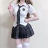 Women's Preppy Style Waist-Hugging Short-Sleeved JK Uniform Skirt Set