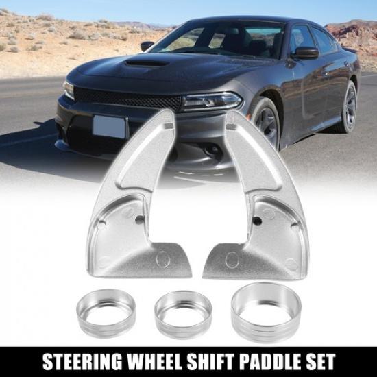 Silver Tone Inner Paddle Shifter Set AC Volume Knob Cover for Dodge Charger