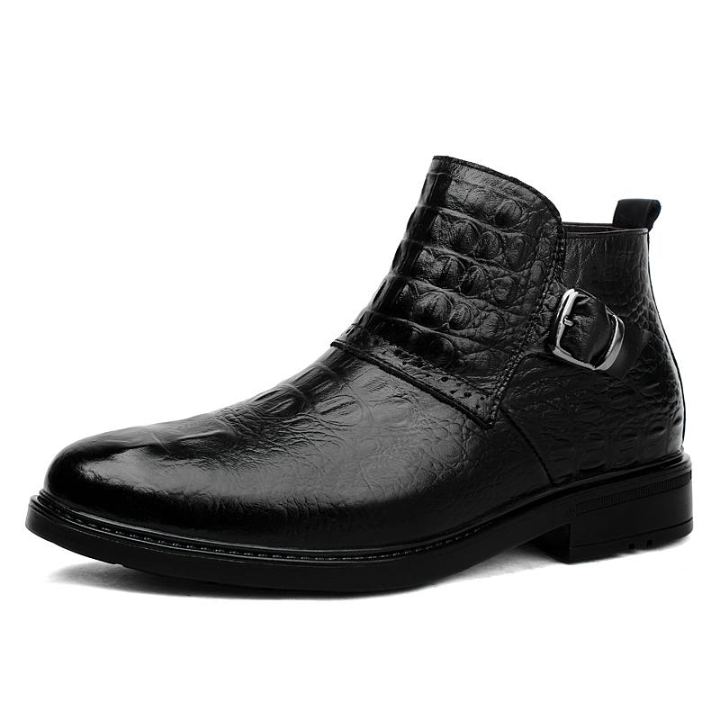 Fashion Fashion Crocodile Patterned Genuine Leather Mens Boots Luxury Brand Winter Fleece Warm Chelsea Boots High-quality Handmade Boots