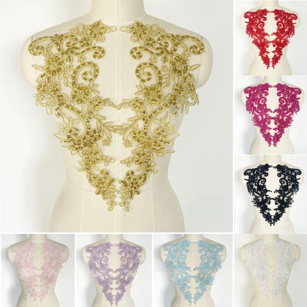 2Pcs/Set Lace Tulle Baroque Lace Fabric Polyester Flower Patch Collar Applique Patch Bridal Dress