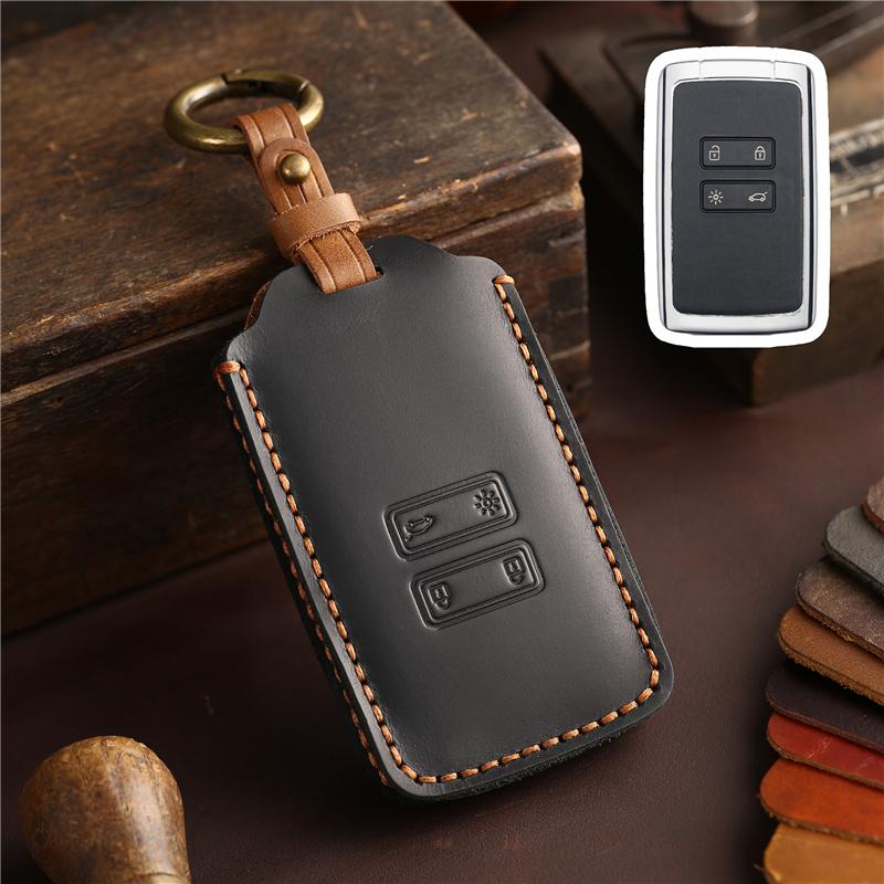 Leather Car Remote Key Cover Case Holder Shell Protector Styling Keyring Fob for Renault Captur Koleos Kadjar 2019 Accessories
