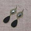 Women Fashion Bohemian Retro Water Drop Cut Out Flower Gemstone Earrings