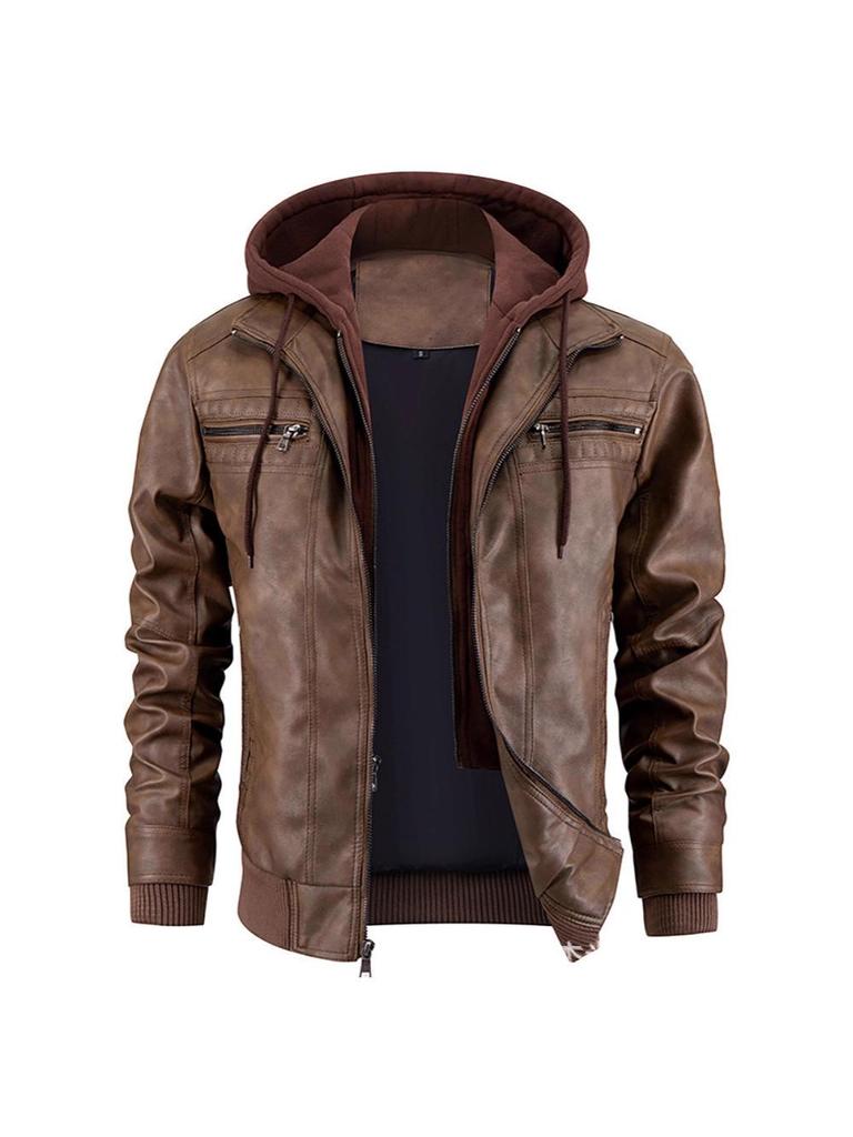 Men's PU Leather Hooded Jacket - European & American Style, Autumn/Winter Motorcycle Design